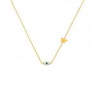 Gold chain 18k with eye shell  stone