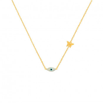 Gold chain 18k with eye shell  stone