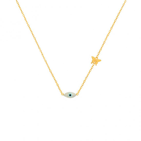 Gold chain 18k with eye shell  stone