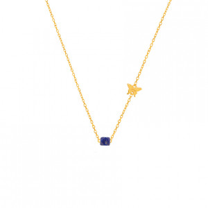 Gold chain 18k with lapis stone in hexagon shape