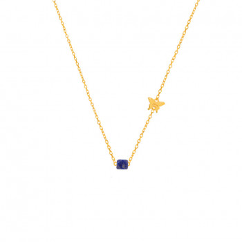 Gold chain 18k with lapis stone in hexagon shape