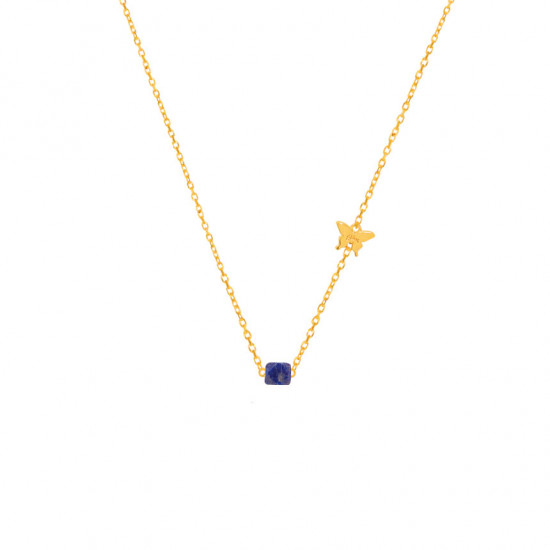 Gold chain 18k with lapis stone in hexagon shape