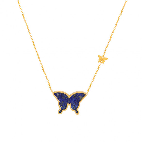 Lapis Butterfly Neckless, 18K Gold ( large size )