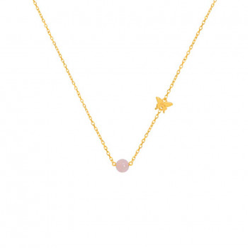 Gold chain 18k with pink quartz stone
