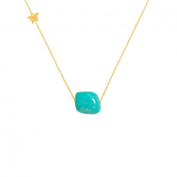 Gold chain 18k with random turquoise stone