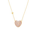 GOLD CHAIN 18k WITH I CAN PENDANT HEART SHAPE ON PINK QUARTZ STONE