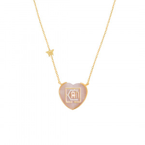 GOLD CHAIN 18k WITH I CAN PENDANT HEART SHAPE ON PINK QUARTZ STONE