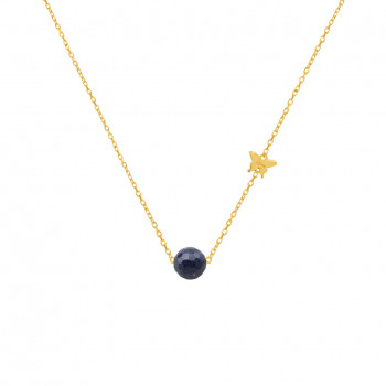 gold necklace with sapphire stone .
