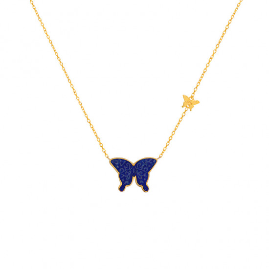  Lapis Butterfly Neckless, 18K Gold ( medium size )