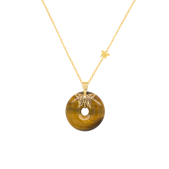 GOLD CHAIN 18K WITH TIGER-EYE  STONE ( small size ) 