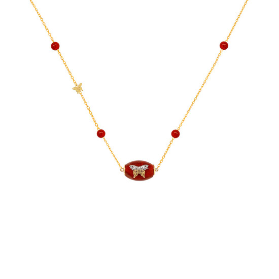 GOLD CHAIN 18K WITH BLOOD STONE AND RED AGATE STONES 