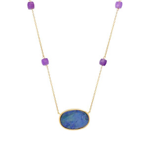 GOLD CHAIN 18K WITH AUSTRALIAN OPAL AND AMETHYST STONES 