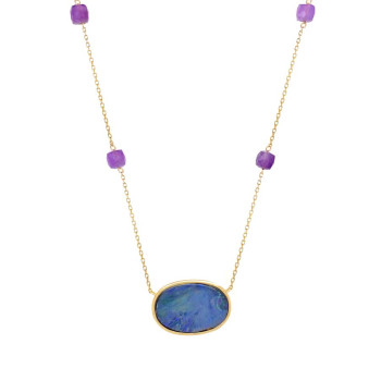 GOLD CHAIN 18K WITH AUSTRALIAN OPAL AND AMETHYST STONES 