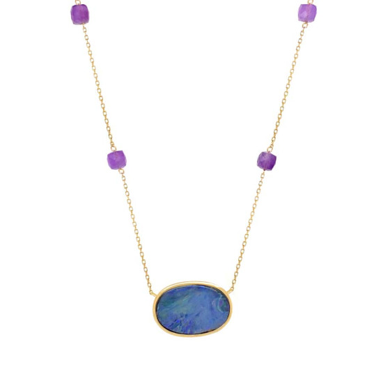 GOLD CHAIN 18K WITH AUSTRALIAN OPAL AND AMETHYST STONES 