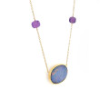 GOLD CHAIN 18K WITH AUSTRALIAN OPAL AND AMETHYST STONES 