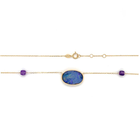 GOLD CHAIN 18K WITH AUSTRALIAN OPAL AND AMETHYST STONES 