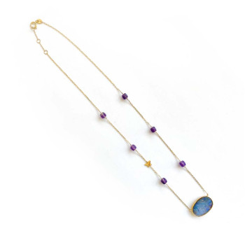 GOLD CHAIN 18K WITH AUSTRALIAN OPAL AND AMETHYST STONES 