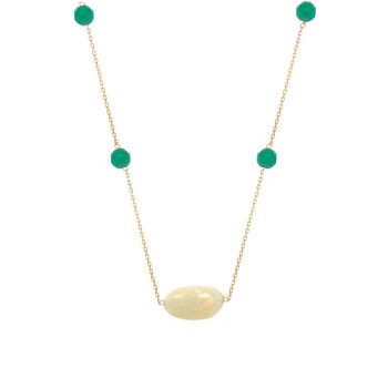 GOLD CHAIN 18K WITH OPAL AND GREEN AGATE STONES