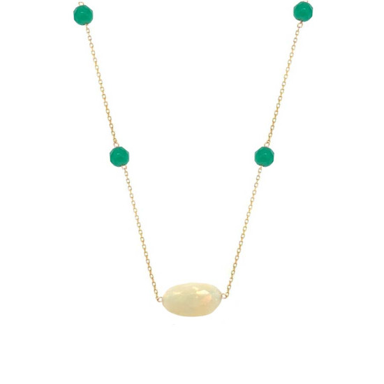 GOLD CHAIN 18K WITH OPAL AND GREEN AGATE STONES