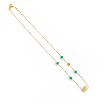 GOLD CHAIN 18K WITH OPAL AND GREEN AGATE STONES