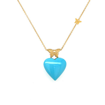 GOLD CHAIN 18K WITH TURQUOISE STONE ( HEART SHAPE )