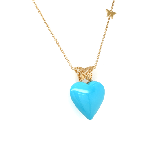 GOLD CHAIN 18K WITH TURQUOISE STONE ( HEART SHAPE )