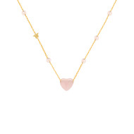 18K Gold (BEAUTY) HEART chain with pink quartz stones