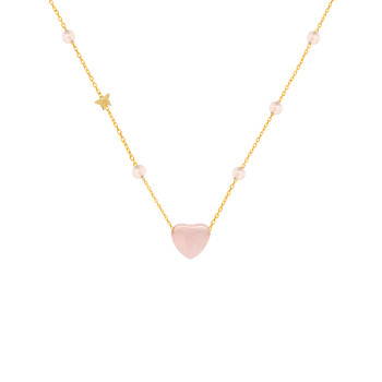 18K Gold (BEAUTY) HEART chain with pink quartz stones