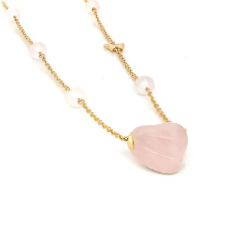 18K Gold (BEAUTY) HEART chain with pink quartz stones