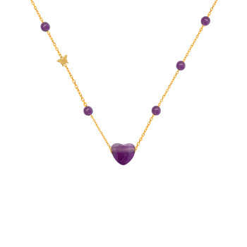 18K Gold (BEAUTY) HEART chain with Amethyst stone
