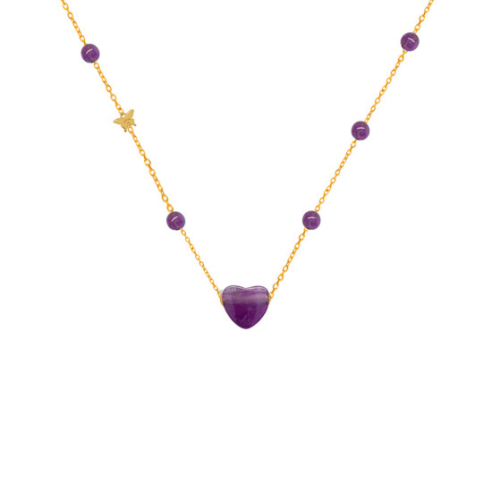 18K Gold (BEAUTY) HEART chain with Amethyst stone