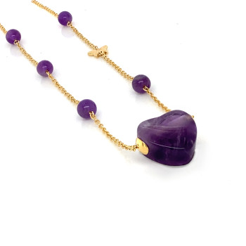 18K Gold (BEAUTY) HEART chain with Amethyst stone