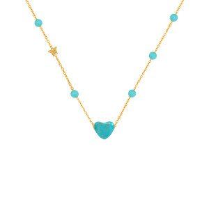 18K Gold (BEAUTY) HEART chain with Turquoise stones