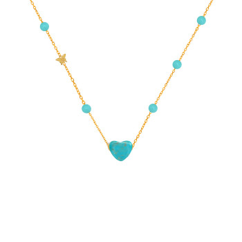 18K Gold (BEAUTY) HEART chain with Turquoise stones