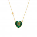 Gold chain 18k with I CAN heart shape pendant on green agate stone