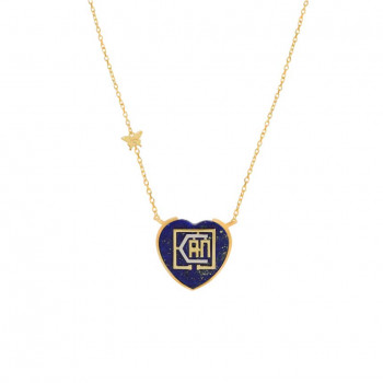 Gold chain 18k with I CAN pendant heart shape on lapis stone