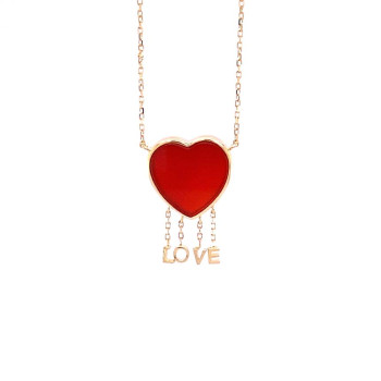 ( love ) gold chain 18k with red agate heart