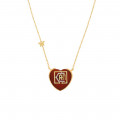 Gold chain 18k with I CAN pendant heart shape on red agate stone