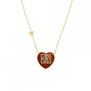 Gold chain 18k with I CAN pendant heart shape on red agate stone