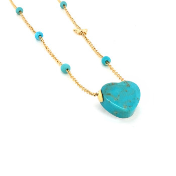 18K Gold (BEAUTY) HEART chain with Turquoise stones
