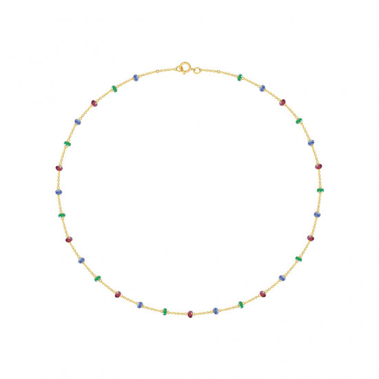 GOLD CHAIN 18K WITH EMERALS , Sapphire AND RUBI 