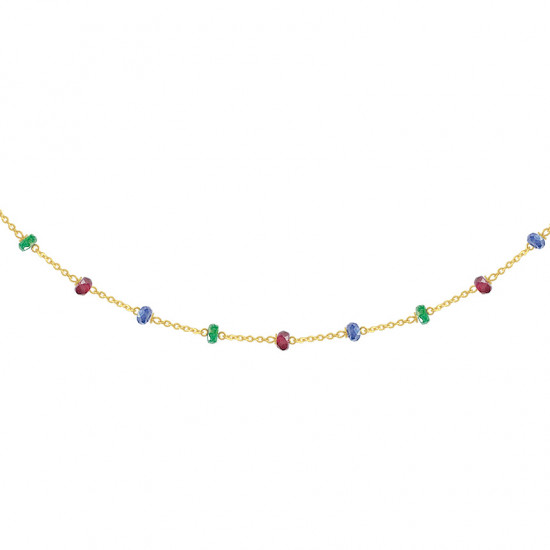 GOLD CHAIN 18K WITH EMERALS , Sapphire AND RUBI 