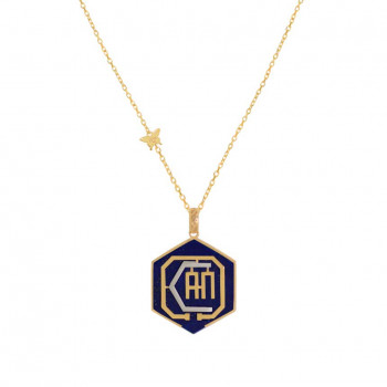 Gold chain 18k with I CAN polygon shape pendant on lapis stone