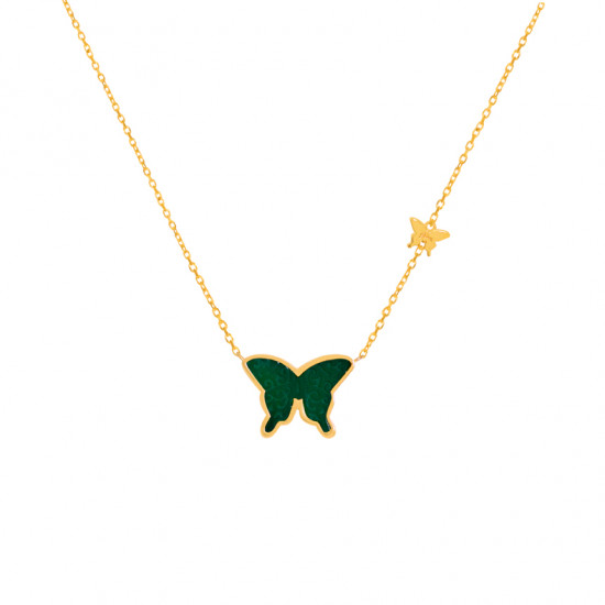 Green Agate Glanz Butterfly necklace, 18k Gold ( medium size )