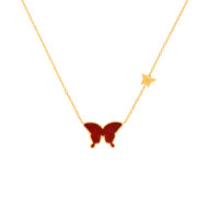 Red Agate Glanz Butterfly necklace, 18k Gold ( medium size )