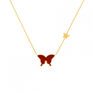 Red Agate Glanz Butterfly necklace, 18k Gold ( medium size )