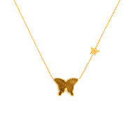 TigerEye Glanz Butterfly necklace, 18k Gold ( medium size )