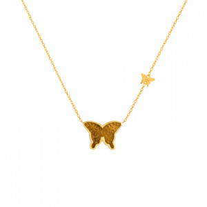 TigerEye Glanz Butterfly necklace, 18k Gold ( medium size )