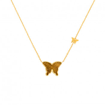 TigerEye Glanz Butterfly necklace, 18k Gold ( medium size )