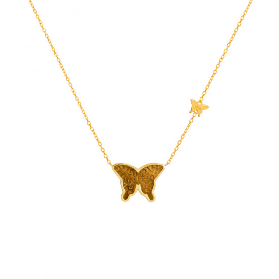 TigerEye Glanz Butterfly necklace, 18k Gold ( medium size )